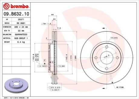 Тормозной диск BREMBO 09.B632.10