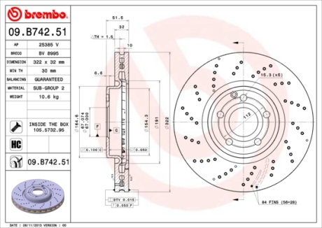 Тормозной диск BREMBO 09.B742.51 (фото 1)