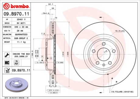 Гальмівний диск BREMBO 09.B970.11