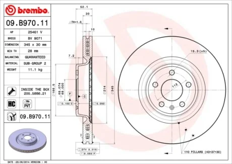 Тормозной диск BREMBO 09.B970.11
