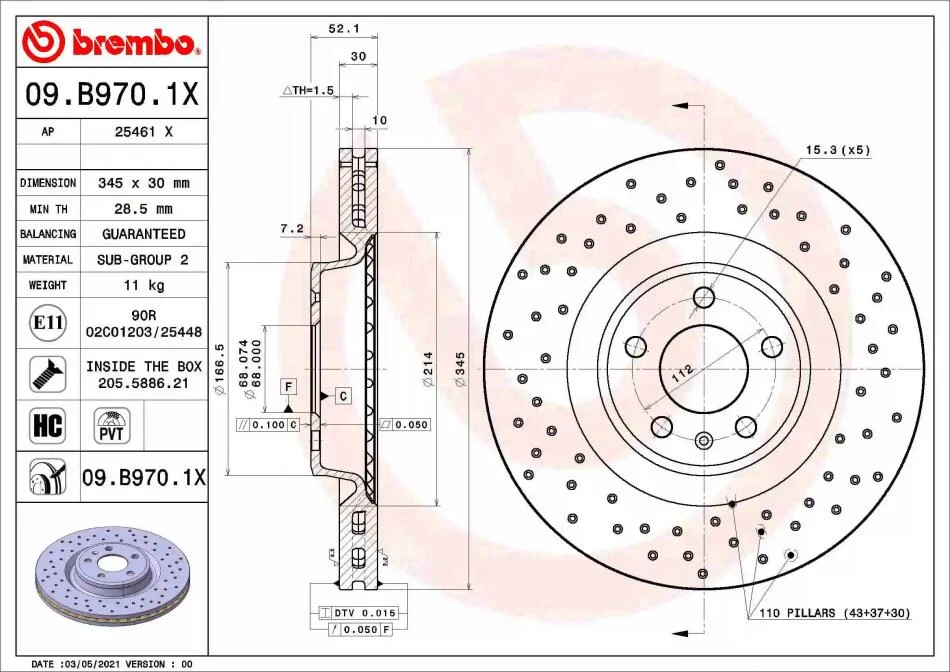 Тормозной диск BREMBO 09.B970.1X (фото 1)