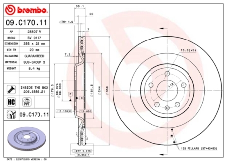 Гальмівний диск BREMBO 09.C170.11