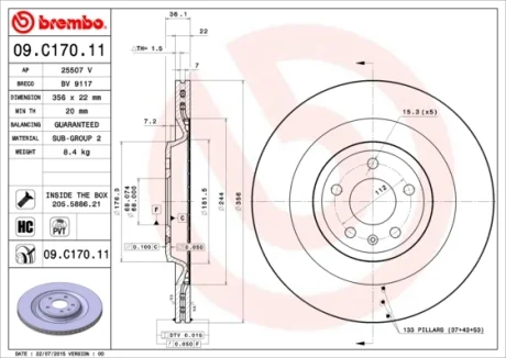 Тормозной диск BREMBO 09.C170.11
