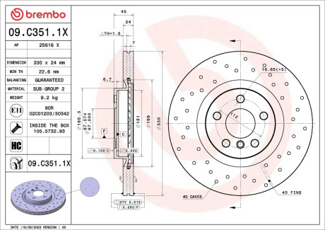 Гальмівний диск BREMBO 09.C351.1X