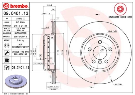 Гальмівний диск BREMBO 09.C401.13 (фото 1)