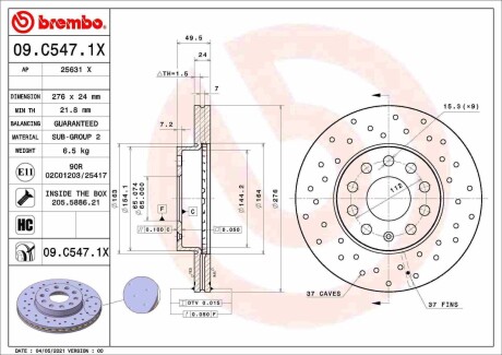 Тормозной диск BREMBO 09C5471X