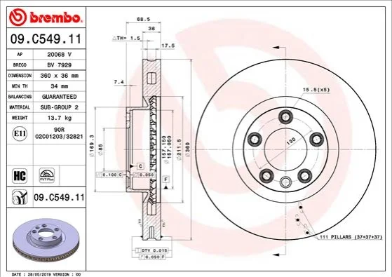 Тормозной диск BREMBO 09.C549.11 (фото 1)