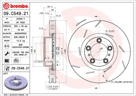 Тормозной диск BREMBO 09.C549.21 (фото 1)