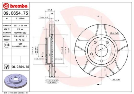 Тормозной диск BREMBO 09.C654.75 (фото 1)