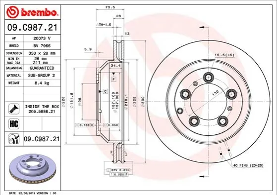 Тормозной диск BREMBO 09.C987.21 (фото 1)