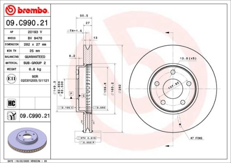 Тормозной диск BREMBO 09.C990.21