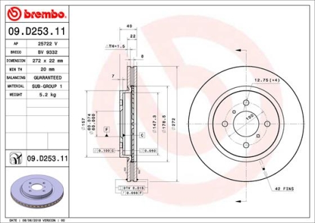 Тормозной диск BREMBO 09D25311 (фото 1)