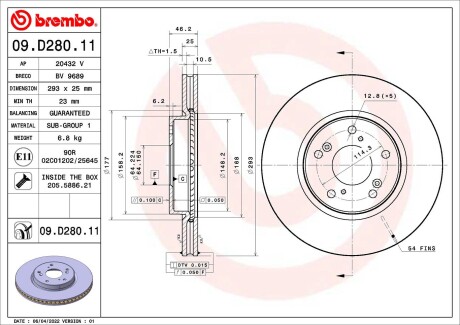 Тормозной диск BREMBO 09D28011