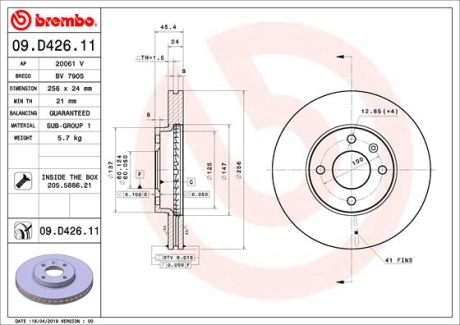 Тормозной диск BREMBO 09.D426.11