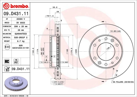 Тормозной диск BREMBO 09.D431.11 (фото 1)