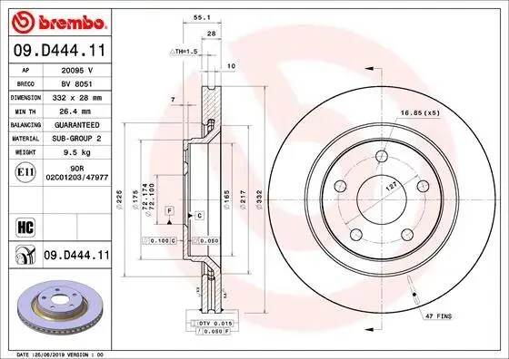 Гальмівний диск BREMBO 09.D444.11 (фото 1)