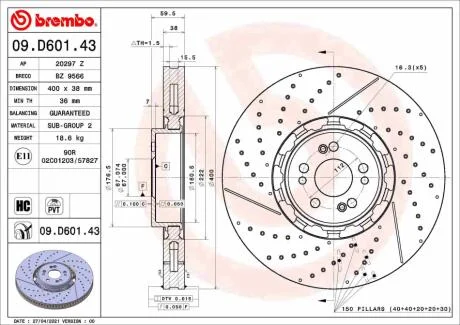 Тормозной диск BREMBO 09D60143