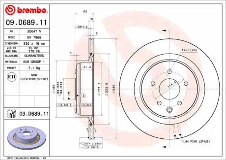 Тормозной диск BREMBO 09D68911