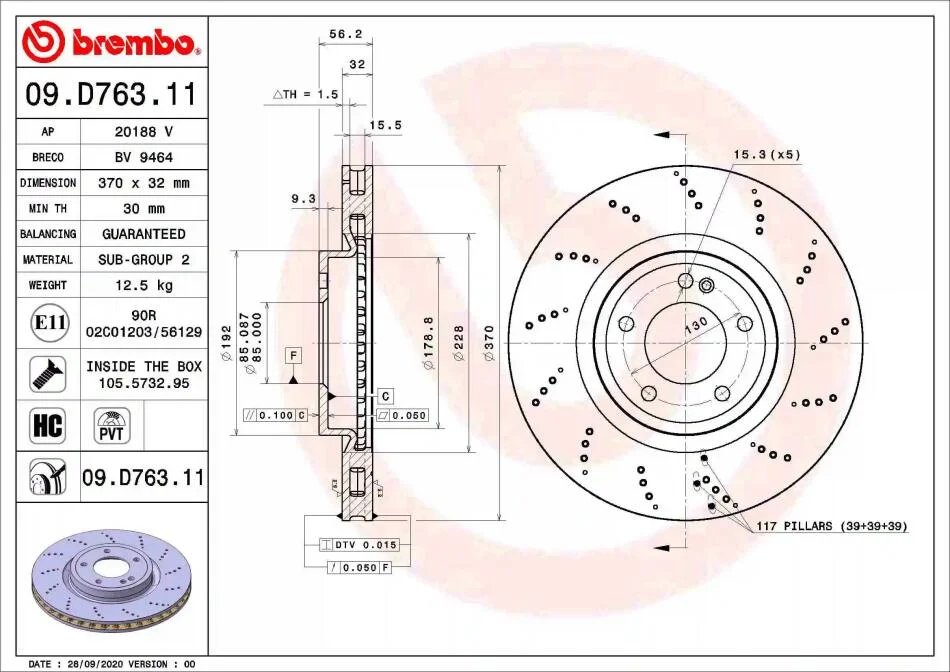 Тормозной диск BREMBO 09D76311 (фото 1)