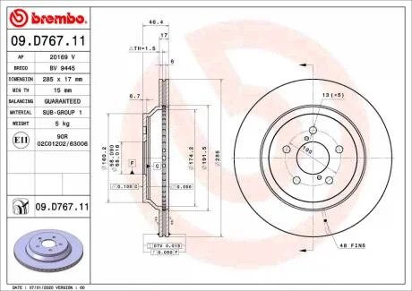 Тормозной диск BREMBO 09D76711