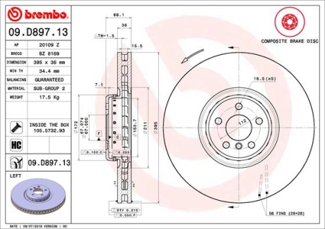 Гальмівний диск двосекційний BREMBO 09.D897.13