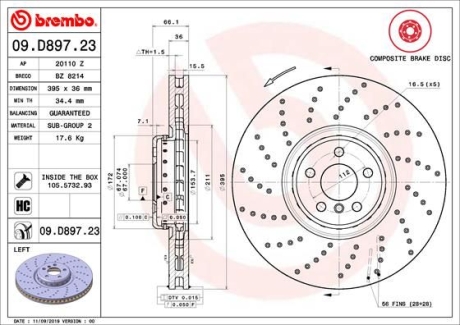 Гальмівний диск двосекційний BREMBO 09.D897.23 (фото 1)