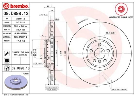 Гальмівний диск двосекційний BREMBO 09.D898.13