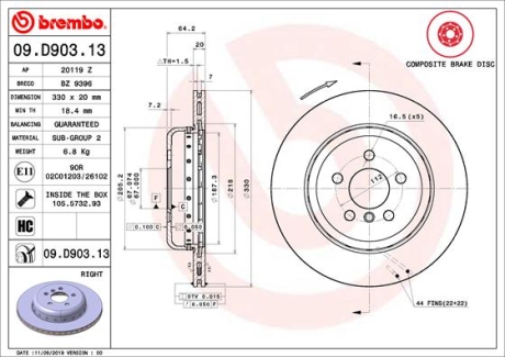 Тормозной диск BREMBO 09.D903.13