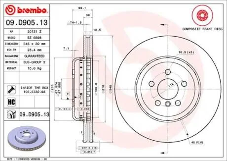 Тормозной диск BREMBO 09.D905.13