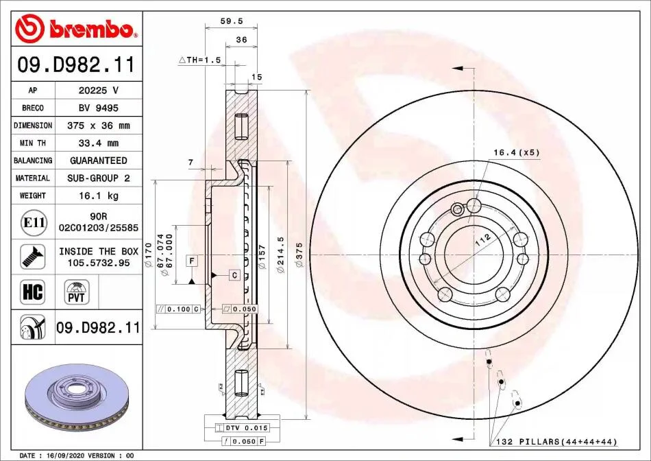 Тормозной диск BREMBO 09D98211 (фото 1)