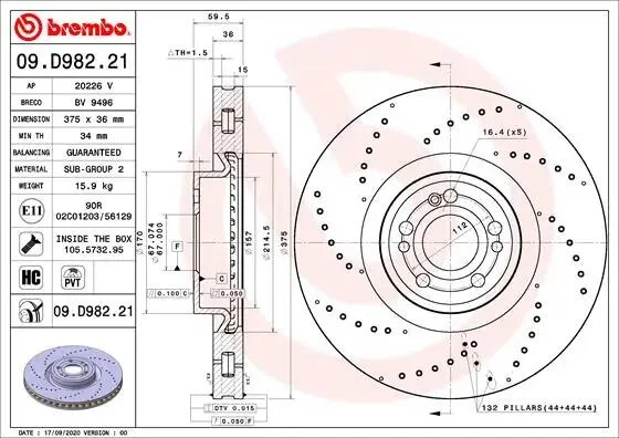 Тормозной диск BREMBO 09D98221 (фото 1)