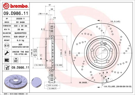 Гальмівний диск BREMBO 09.D986.11