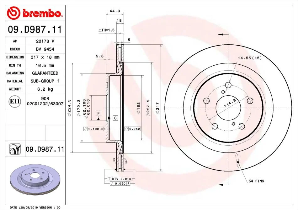 Тормозной диск BREMBO 09D98711 (фото 1)