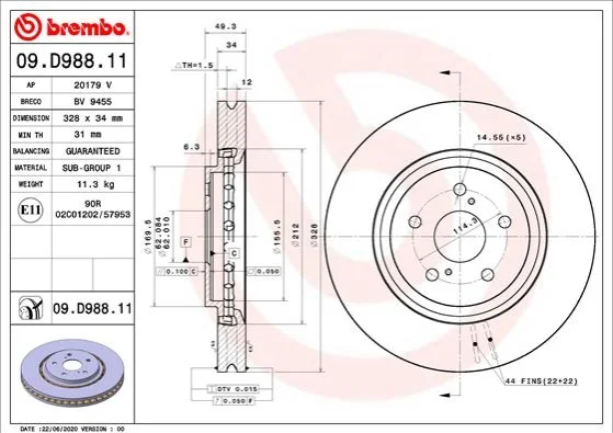 Тормозной диск BREMBO 09.D988.11 (фото 1)