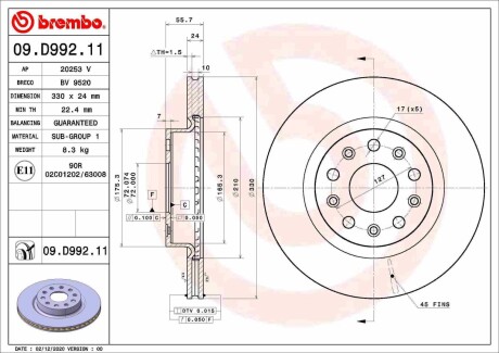 Тормозной диск BREMBO 09D99211