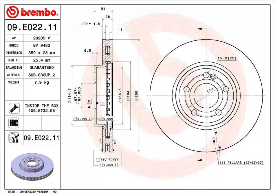 Тормозной диск BREMBO 09E02211 (фото 1)