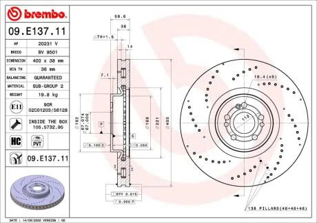 Гальмівний диск BREMBO 09.E137.11