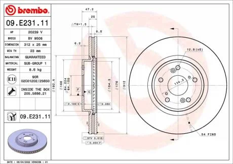 Тормозной диск BREMBO 09E23111