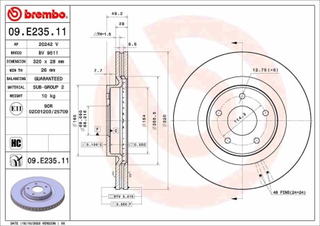 Тормозной диск BREMBO 09E23511