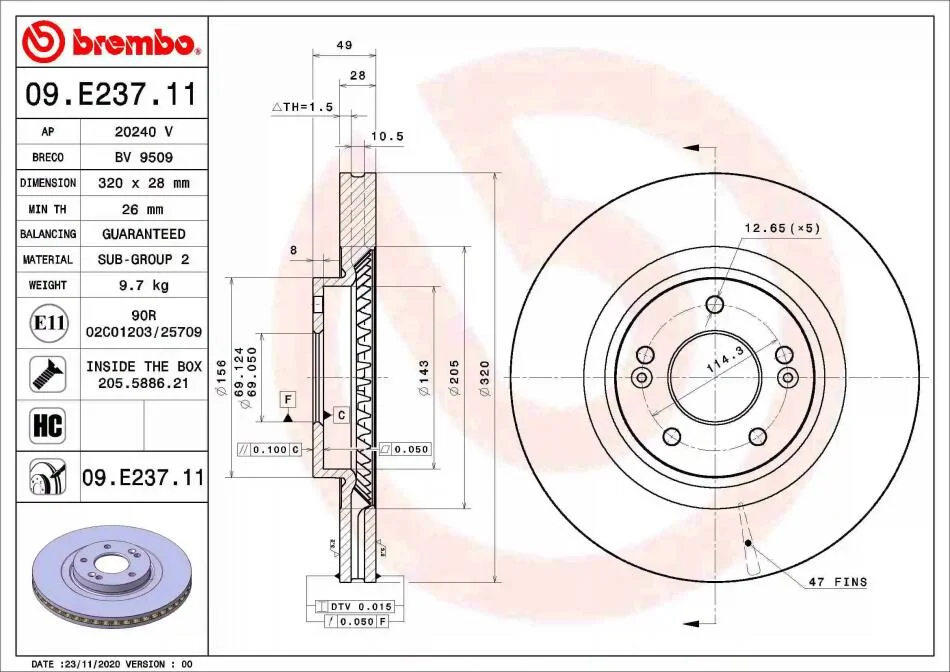Диск гальмівний BREMBO 09.E237.11 (фото 1)