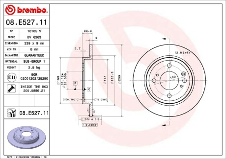 Тормозной диск BREMBO 09E52811