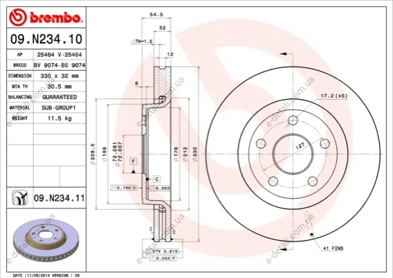 Тормозной диск BREMBO 09.N234.11 (фото 1)