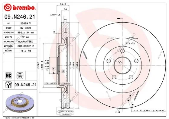 Диск гальмівний BREMBO 09.N246.21 (фото 1)
