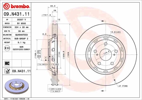 Гальмівний диск BREMBO 09N43111