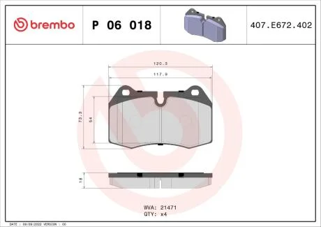Тормозные колодки дисковые BREMBO P06 018