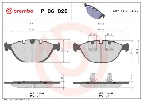 Гальмівні колодки дискові BREMBO P06028