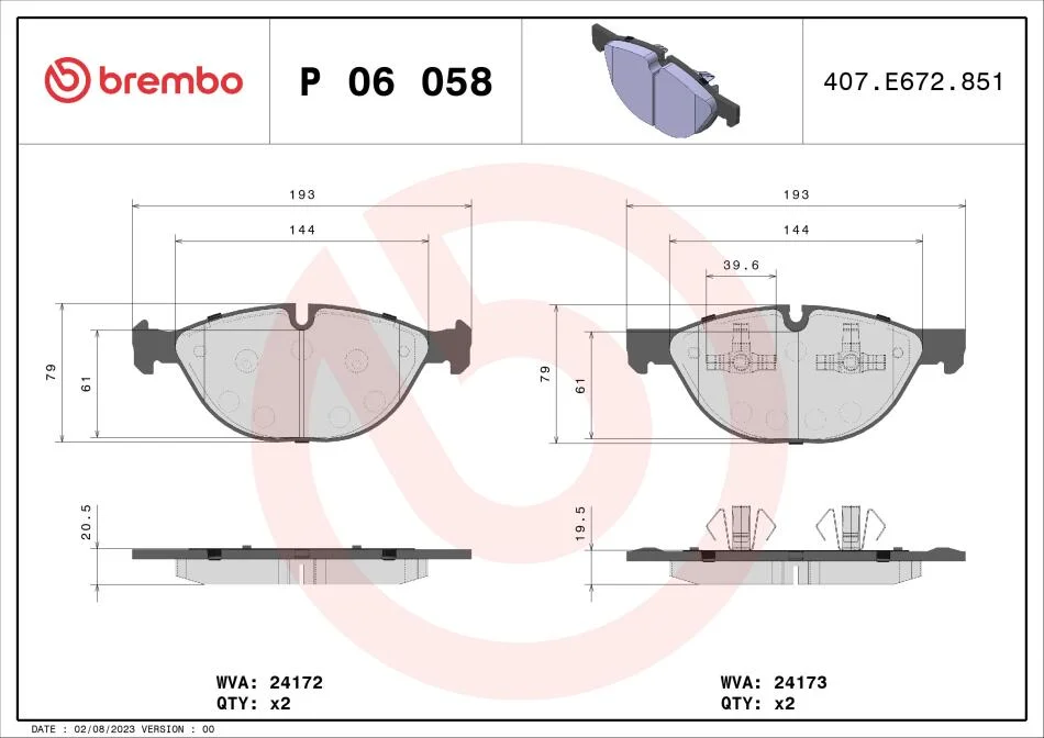 Тормозные колодки дисковые BREMBO P06 058 (фото 1)