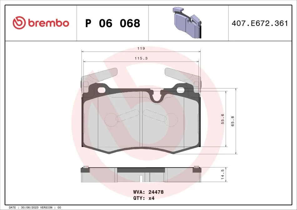 Тормозные колодки дисковые BREMBO P06 068 (фото 1)