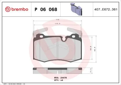 Тормозные колодки дисковые BREMBO P06 068