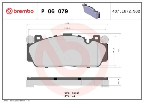 Тормозные колодки дисковые BREMBO P06 079